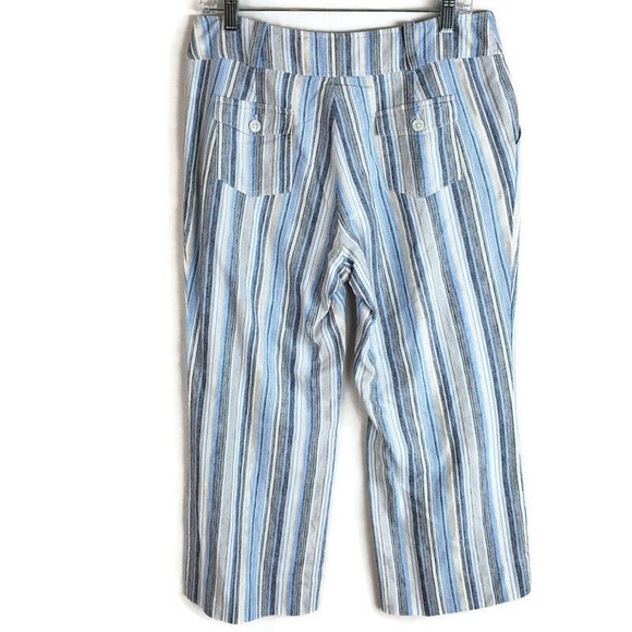 CC - Catherine Stewart Linen Cropped Pants Women's Size 8 Blue White Tan Striped - Picture 2 of 6